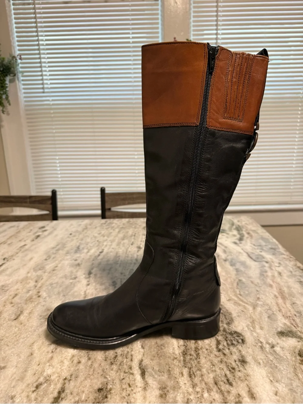 Size 36 Black & Brown Leather Tall Riding Boots